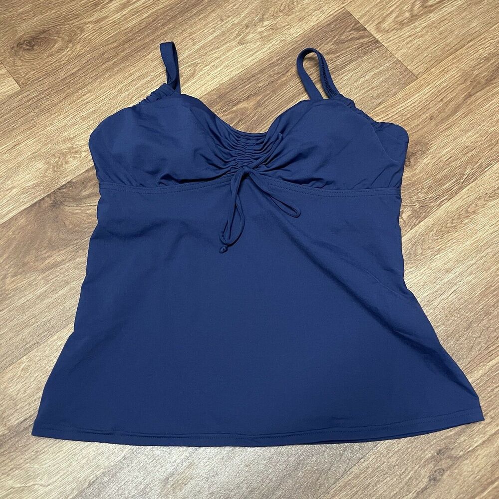 Lands End Womens Size 6DD Tankini Swimsuit Top Navy Blue Solid Underwire Ruched